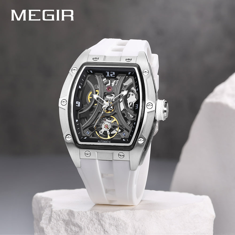 MEGIR Skeleton Dial Men Watches Luxury Automatic Mechanical Sport Watch Stainless Steel Case Man Wristwatch Clock Reloj Hombre 2245