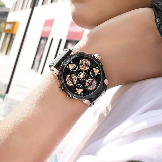 RUIMAS Relogio Masculino Fashion Leather Strap Big Dial Sports Quartz Watches for Men 3ATM Waterproof Casual WristWatch Clock