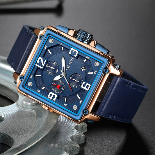 MEGIR Top Brand Watches for Men Waterproof Leather Quartz Wrist Watch Luminous Chronograph Date Calendar Men Clock Reloj Hombre 2061