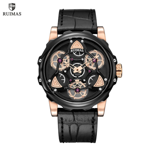 RUIMAS Relogio Masculino Fashion Leather Strap Big Dial Sports Quartz Watches for Men 3ATM Waterproof Casual WristWatch Clock
