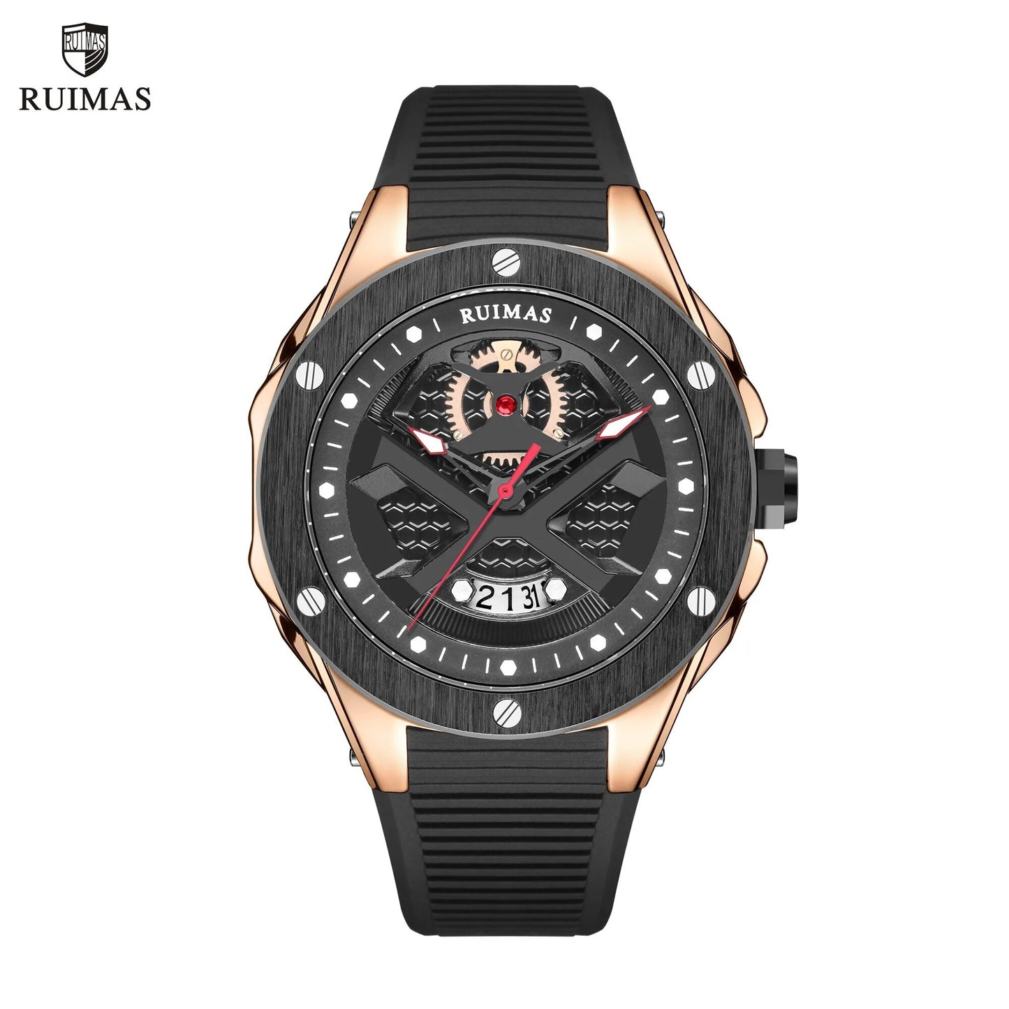 RUIMAS Brand Fashion Sport Watches for Men Quartz Silicone Band Wrist Watch Date Waterproof Wristwatches Clock Relogio Masculino