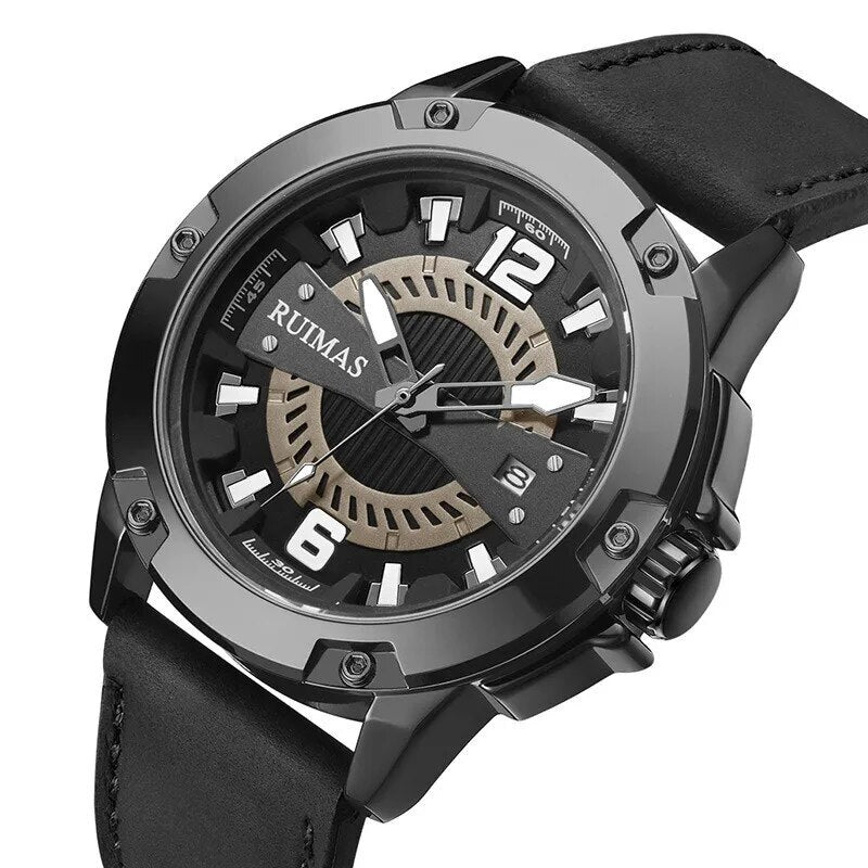 RUIMAS Luxury Men Watches Leather Strap Sport Casual Wristwatches Waterproof Luminous Date Clock Big Dial Montre Homme