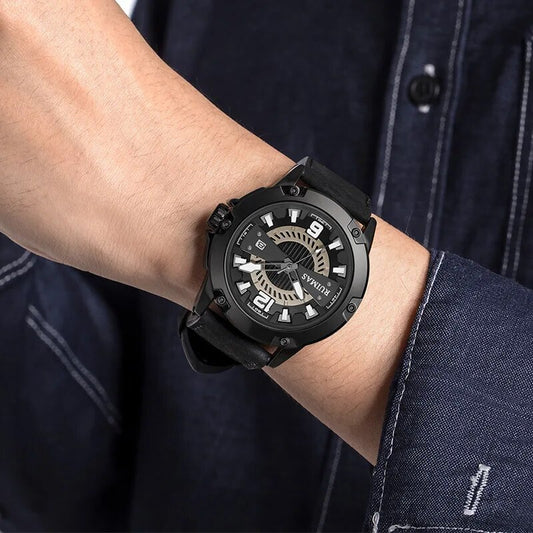 RUIMAS Luxury Men Watches Leather Strap Sport Casual Wristwatches Waterproof Luminous Date Clock Big Dial Montre Homme