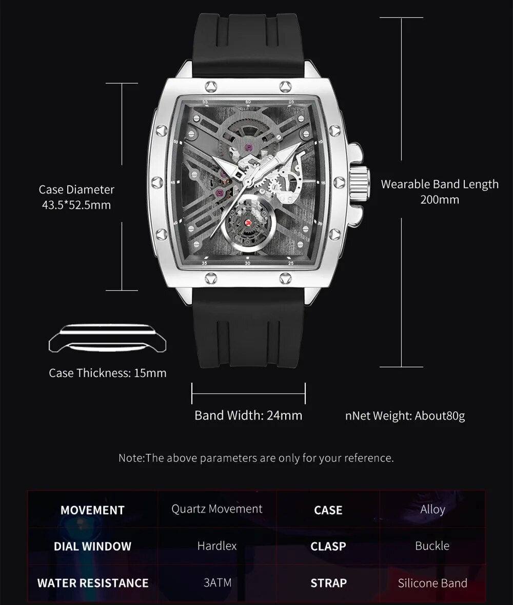 RUIMAS Luxury Fashion Men Sports Quartz Wrist Watches Waterproof Luminous Large Dial Casual Wristwatch Silicone Montre Homme