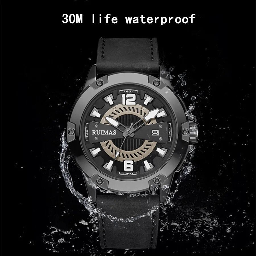 RUIMAS Luxury Men Watches Leather Strap Sport Casual Wristwatches Waterproof Luminous Date Clock Big Dial Montre Homme