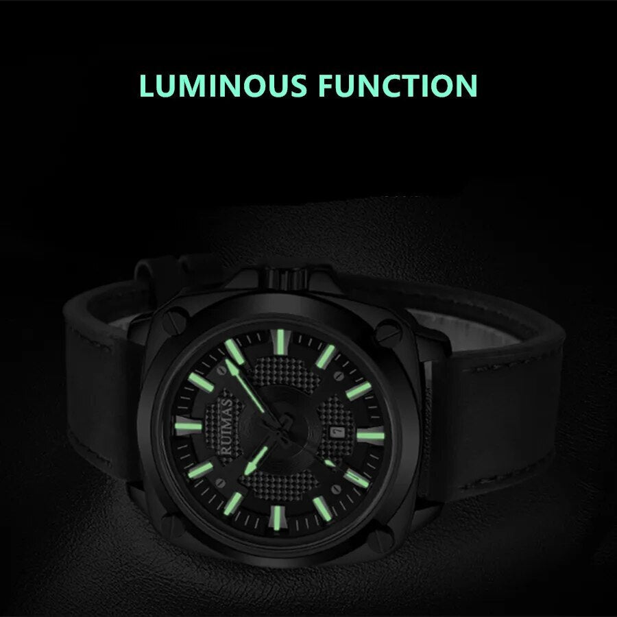 RUIMAS Top Brand Fashion Sports Quartz Wrist Watches for Men Waterproof Luminous Leather Band Relogio Masculino with Auto Date