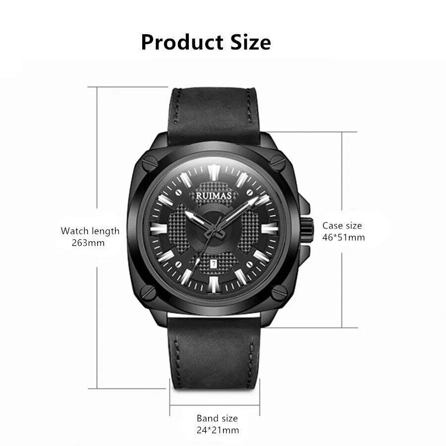 RUIMAS Top Brand Fashion Sports Quartz Wrist Watches for Men Waterproof Luminous Leather Band Relogio Masculino with Auto Date