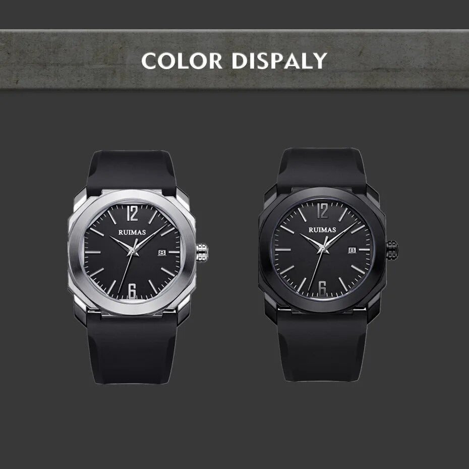 RUIMAS Luxury Silicone Band Quartz Sport Watches for Men Waterproof Calendar Casual Large Dial Wristwatch Clock Montre Homme