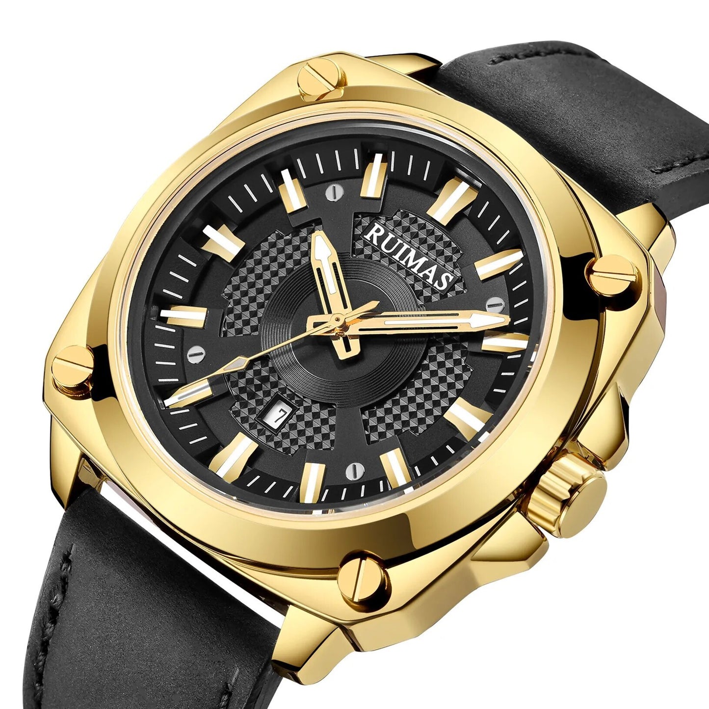 RUIMAS Top Brand Fashion Sports Quartz Wrist Watches for Men Waterproof Luminous Leather Band Relogio Masculino with Auto Date