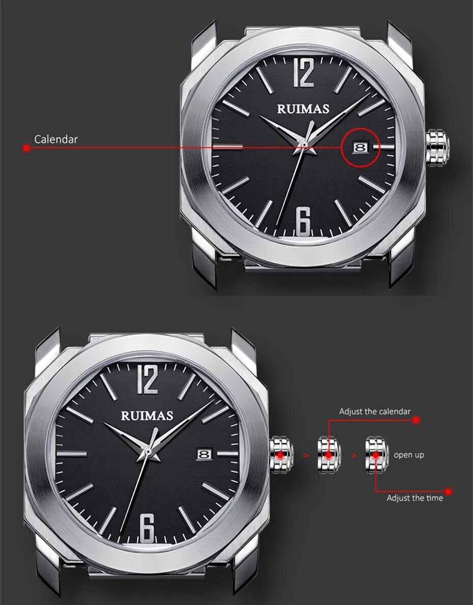 RUIMAS Luxury Silicone Band Quartz Sport Watches for Men Waterproof Calendar Casual Large Dial Wristwatch Clock Montre Homme