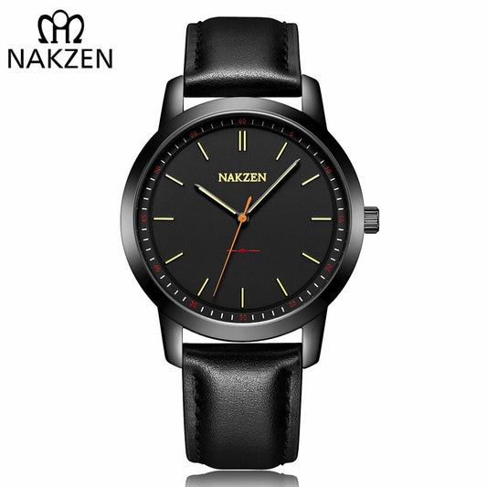 NAKZEN Men Watches Brand Quartz Genuine Leather Strap Minimalist Analogue Wristwatches Waterproof High Quality Relogio Masculino