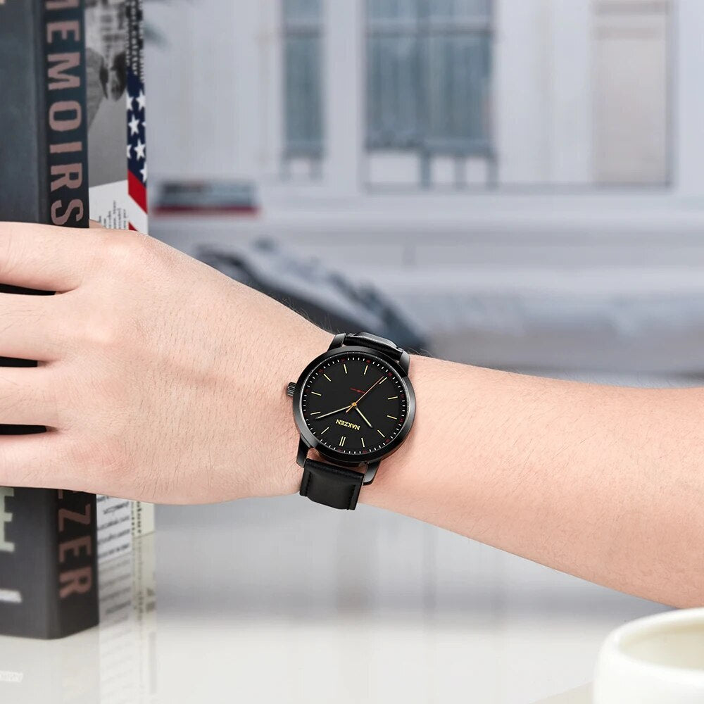 NAKZEN Men Watches Brand Quartz Genuine Leather Strap Minimalist Analogue Wristwatches Waterproof High Quality Relogio Masculino