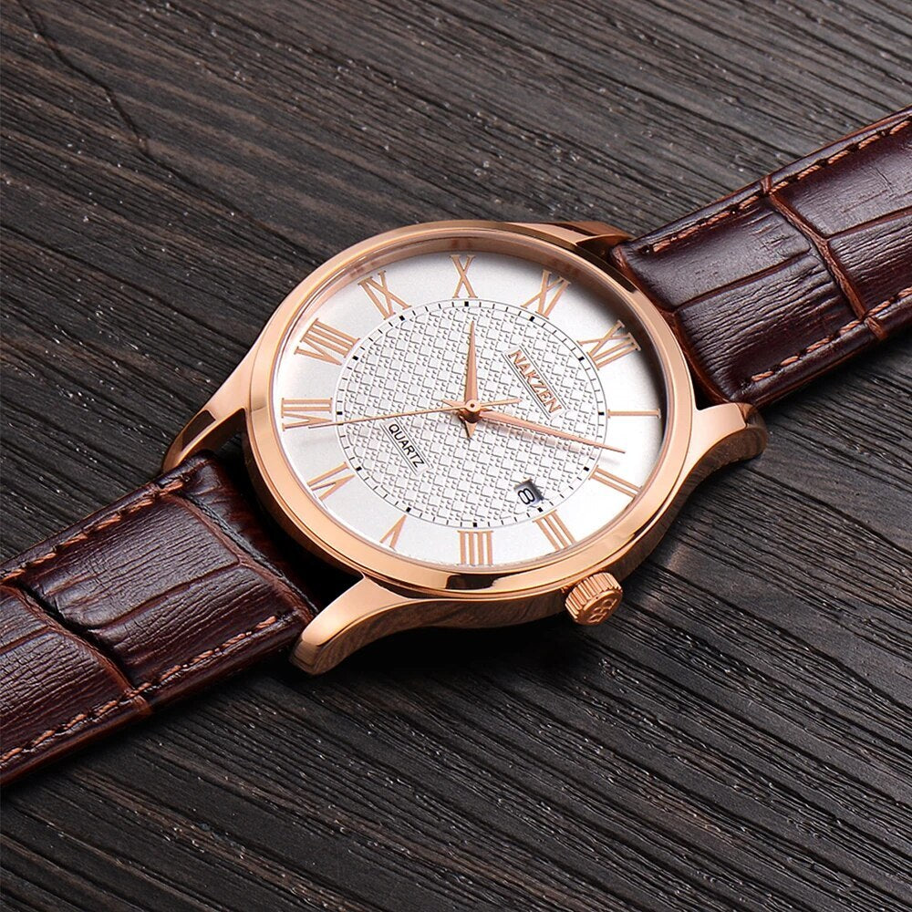 NAKZEN Brand Luxury Cool Men Quartz Watch Gentleman Retro Leather Waterproof Watches Sapphire Movement Male Dress Wristwatch
