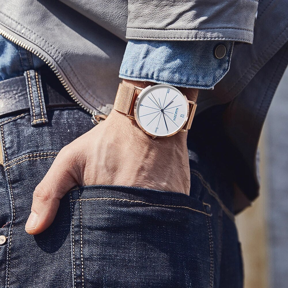 relogio masculino NAKZEN Brand Luxury Watches Men Fashion Creative Casual Analog Retro Stainless Steel Strap Quartz Watch