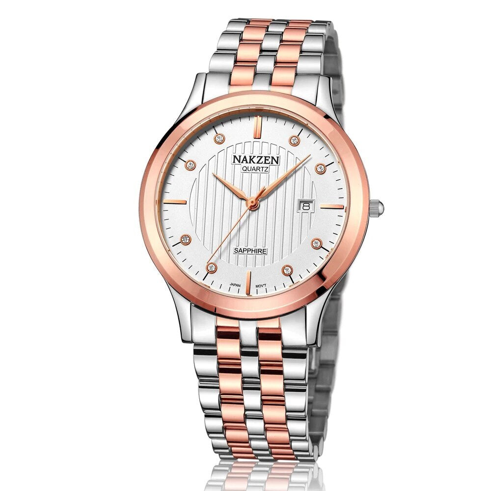 NAKZEN Gold Quartz Watch Top Brand Luxury Men Watches Fashion Stainless Steel Wristwatches Male Clock Relogio Masculino