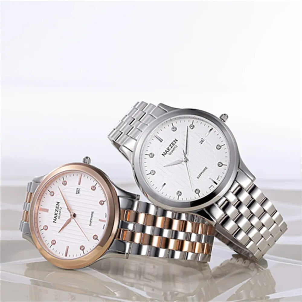 NAKZEN Gold Quartz Watch Top Brand Luxury Men Watches Fashion Stainless Steel Wristwatches Male Clock Relogio Masculino