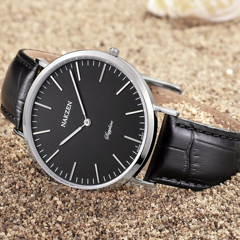 NAKZEN Luxury Brand Men Watches Leather Strap Sapphire Quartz Watch  Male Classic Fashion Wristwatch Clock Relogio Masculino