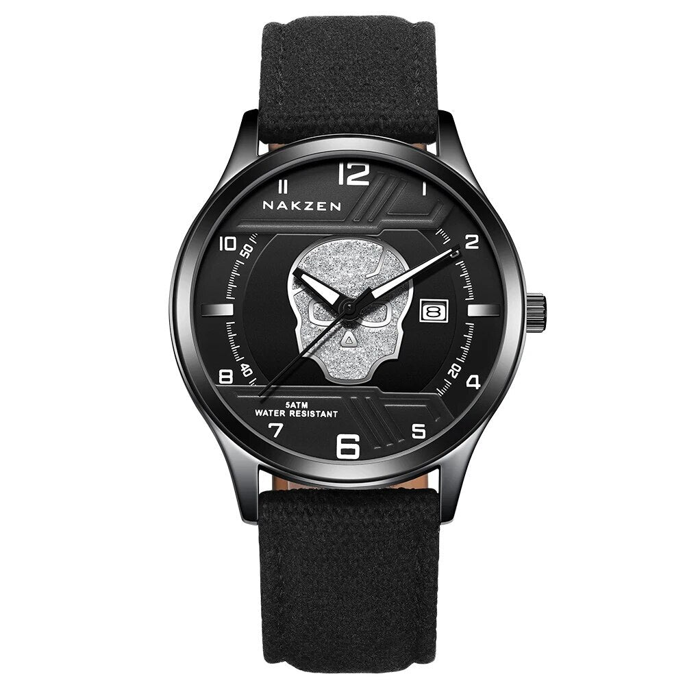 NAKZEN 2019 New Mens Watches Top Brand Luxury Fashion Skull Quartz Watch Waterproof Leather strap Luminous relogio masculino