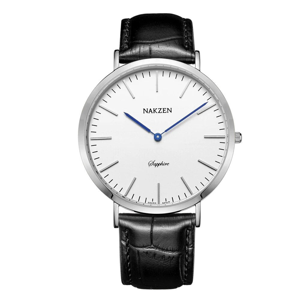NAKZEN Luxury Brand Men Watches Leather Strap Sapphire Quartz Watch  Male Classic Fashion Wristwatch Clock Relogio Masculino