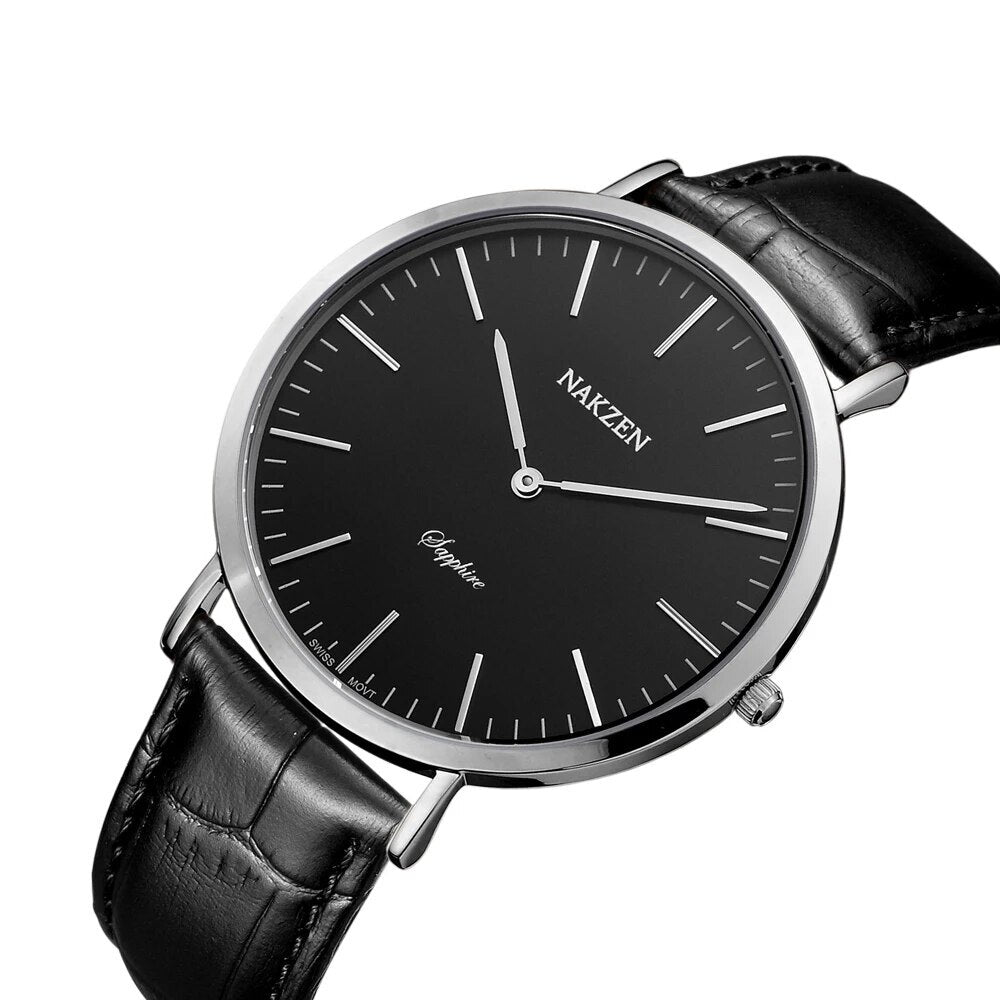 NAKZEN Luxury Brand Men Watches Leather Strap Sapphire Quartz Watch  Male Classic Fashion Wristwatch Clock Relogio Masculino