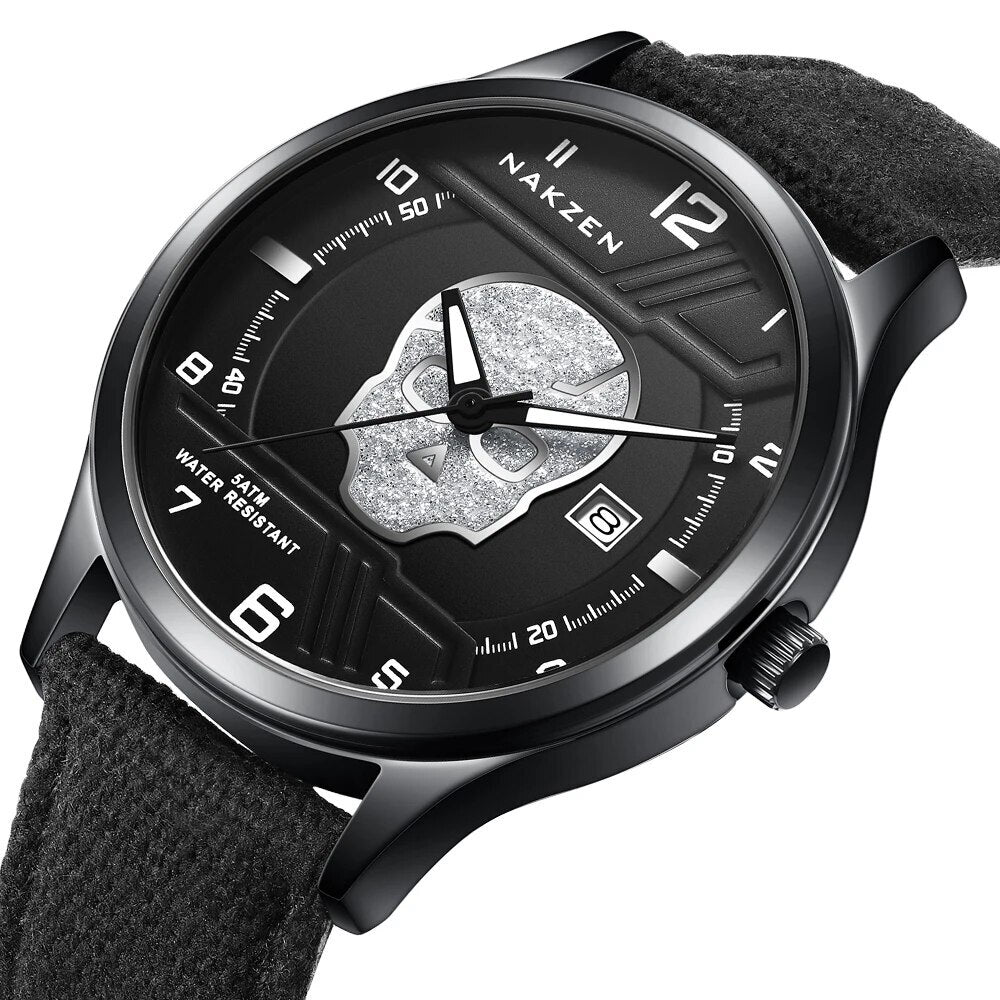 NAKZEN 2019 New Mens Watches Top Brand Luxury Fashion Skull Quartz Watch Waterproof Leather strap Luminous relogio masculino