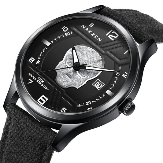 NAKZEN 2019 New Mens Watches Top Brand Luxury Fashion Skull Quartz Watch Waterproof Leather strap Luminous relogio masculino
