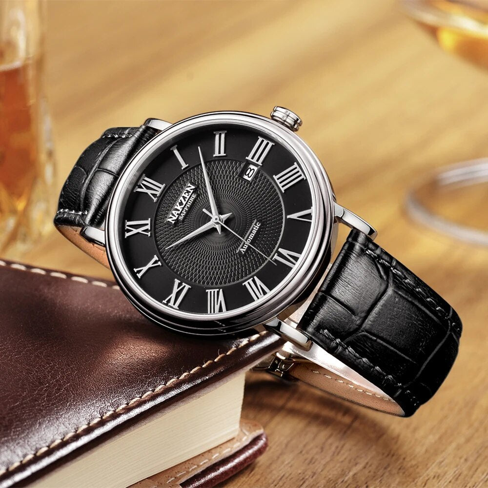 NAKZEN Men Classic Automatic Mechanical Watches Brand Luxury Man Stainless Steel Wristwatch Clock Relogio Masculino Miyota 9015