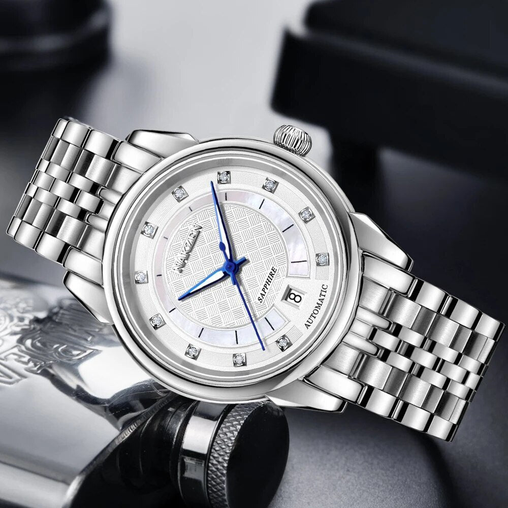 NAKZEN Men Japan Automatic NH35 Movement Mechanical Watch Mens Luminous Waterproof Diamond Classic Wrist Watches Reloj Hombre