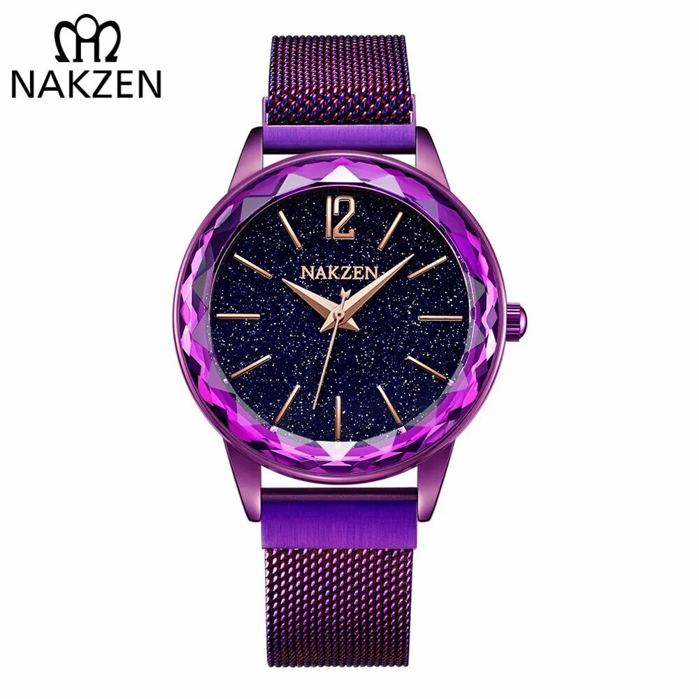NAKZEN Rose Gold Women Watches Minimalism Starry sky Magnet Buckle Fashion Wristwatch Waterproof Roman Numeral reloj mujer
