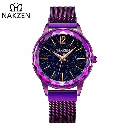 NAKZEN Rose Gold Women Watches Minimalism Starry sky Magnet Buckle Fashion Wristwatch Waterproof Roman Numeral reloj mujer