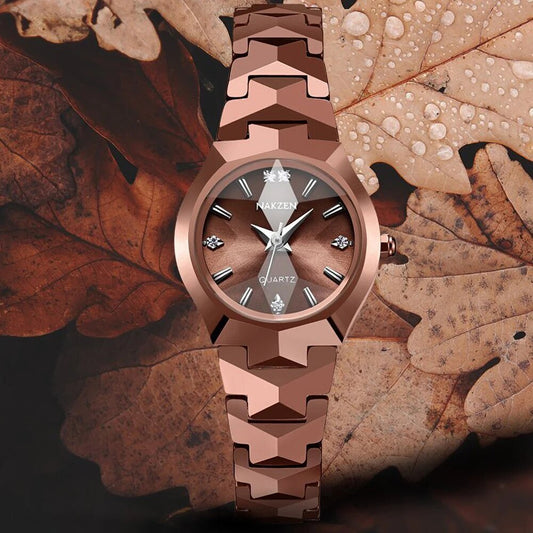 NAKZEN Fashion Women Quartz Waterproof Analog Wrist Watch with Tungsten steel Case and Diamond Simple Ladies Dress Watches