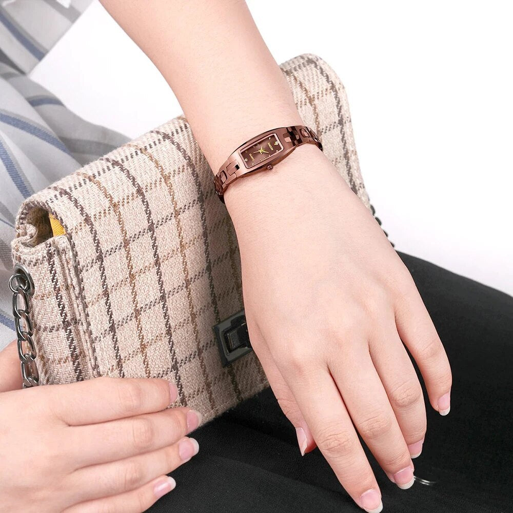 NAKZEN Fashion Women Quartz Waterproof Analog Wrist Watch with Tungsten steel Case and Diamond Simple Ladies Dress Watches