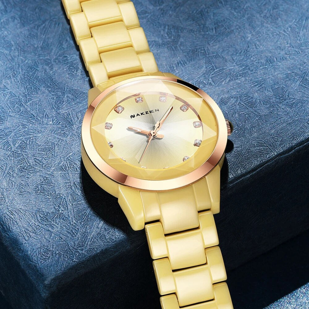 NAKZEN Women Quartz Watches Fashion Ladies Bracelet Colorful Ceramic Watch Diamond luminous Dress Female Clock Reloj Mujer