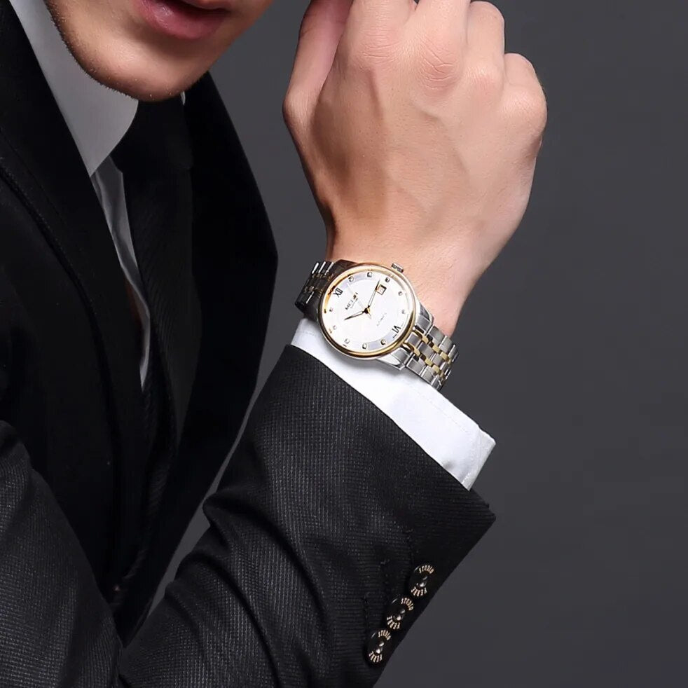 MEGIR Men Watches Stainless Steel Bracelet Sapphire Automatic Mechanical Watch Luxury Business Wristwatches Clock Reloj Hombre