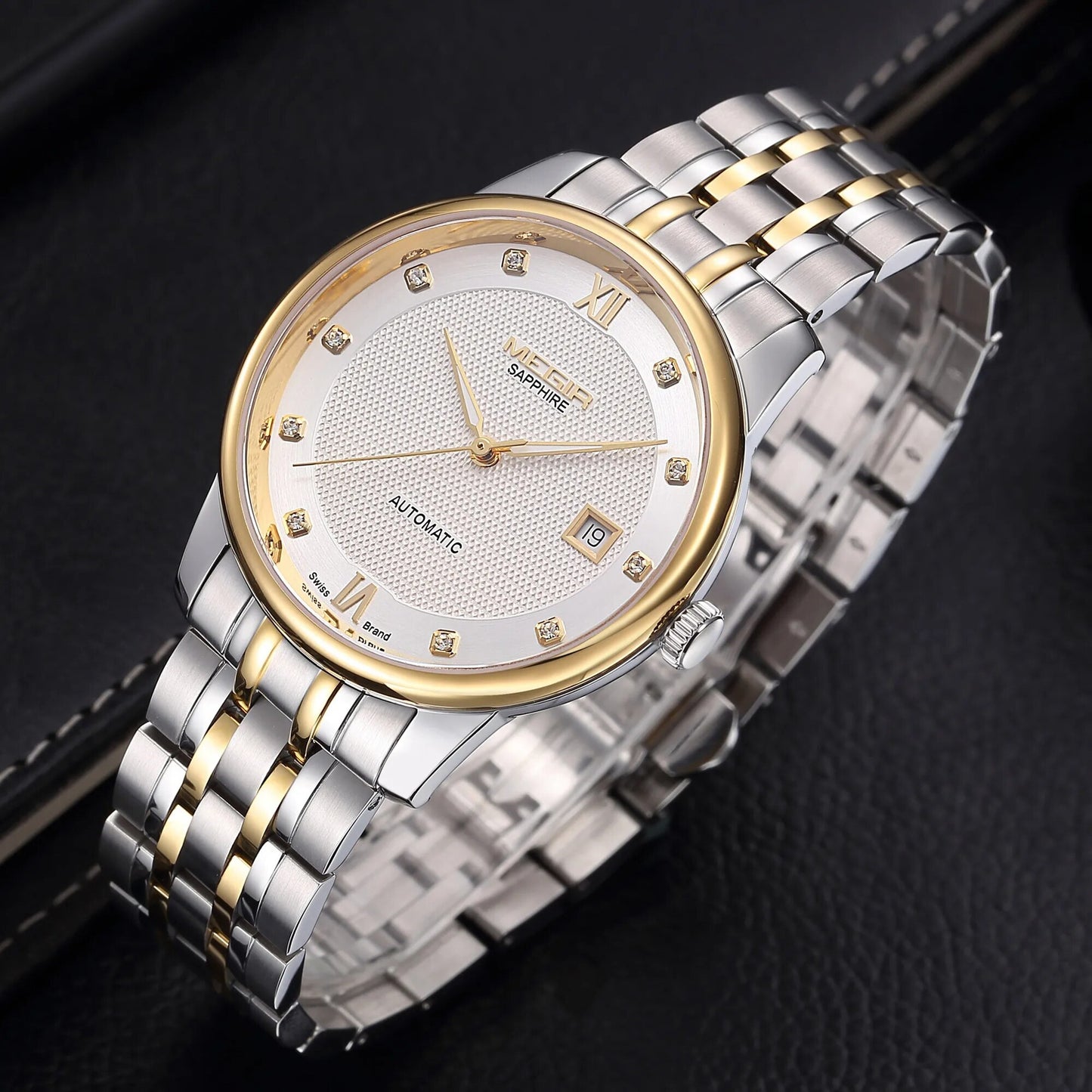 MEGIR Men Watches Stainless Steel Bracelet Sapphire Automatic Mechanical Watch Luxury Business Wristwatches Clock Reloj Hombre