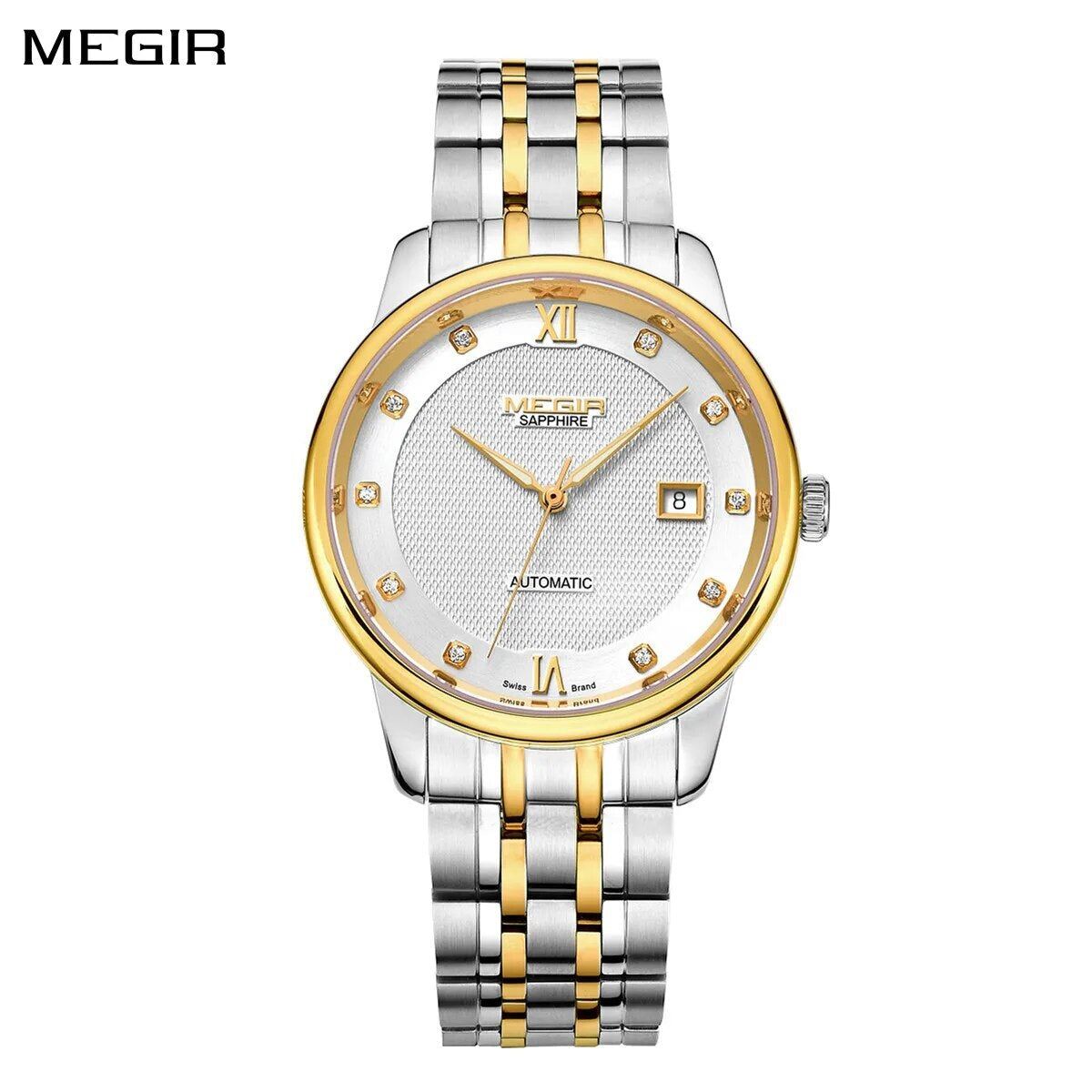 MEGIR Men Watches Stainless Steel Bracelet Sapphire Automatic Mechanical Watch Luxury Business Wristwatches Clock Reloj Hombre