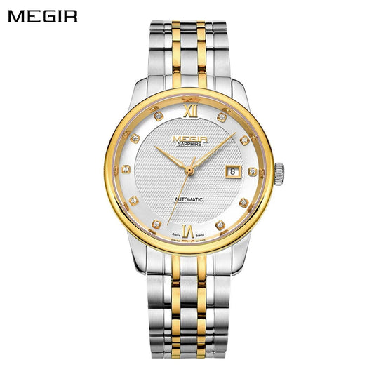 MEGIR Men Watches Stainless Steel Bracelet Sapphire Automatic Mechanical Watch Luxury Business Wristwatches Clock Reloj Hombre