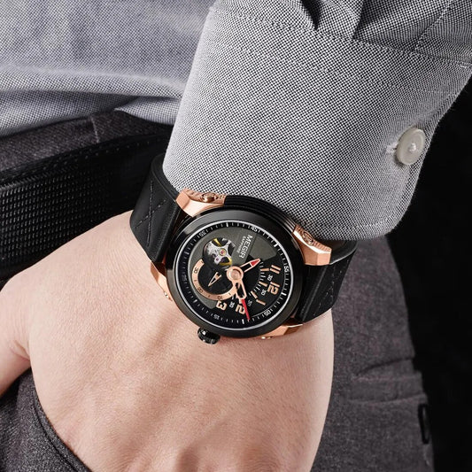 MEGIR Automatic Movement Mechanical Watches Men Luxury Fashion Leather Business Wristwatch Clock Big Dial Male Reloj Hombre