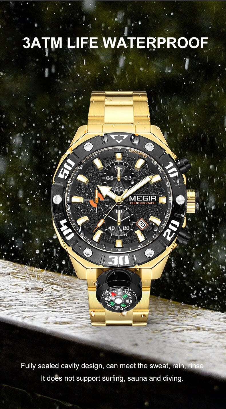 MEGIR Watch Top Brand Luxury Business Quartz Watches Chronograph Stainless Steel Calendar Luminous Clock WristWatch Montre Homme