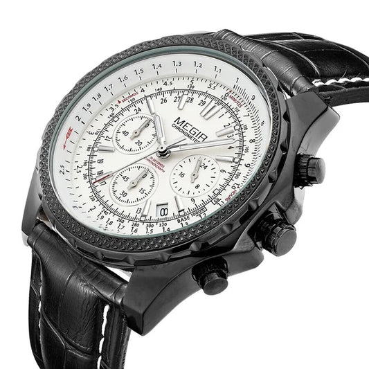 MEGIR Luxury Quartz Wristwatches Fashion Casual Leather Strap Men Sports Watch Large Dial Chronograph Date Clock Montre Homme