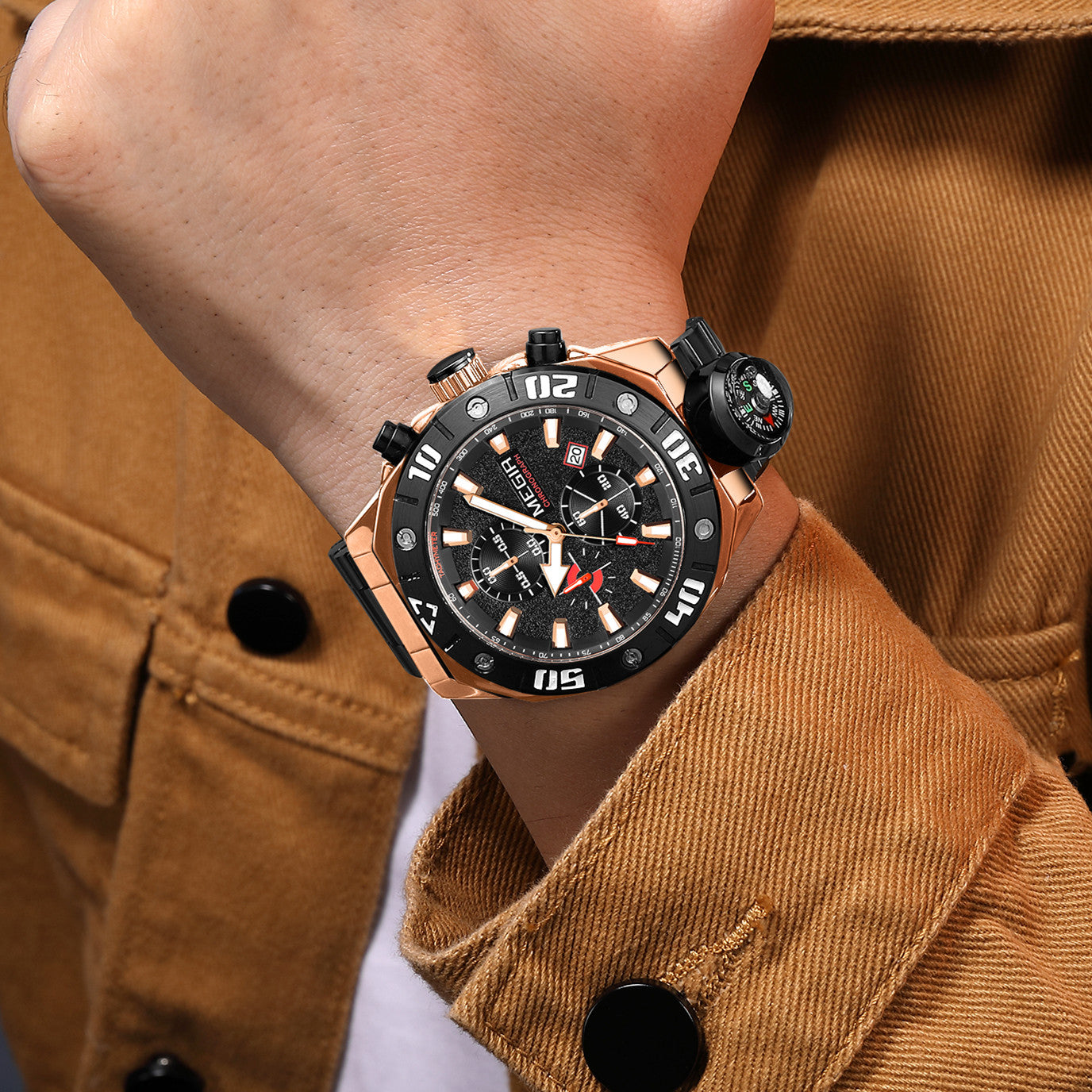 MEGIR Watch Top Brand Luxury Business Quartz Watches Chronograph Stainless Steel Calendar Luminous Clock WristWatch Montre Homme
