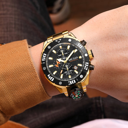 MEGIR Watch Top Brand Luxury Business Quartz Watches Chronograph Stainless Steel Calendar Luminous Clock WristWatch Montre Homme
