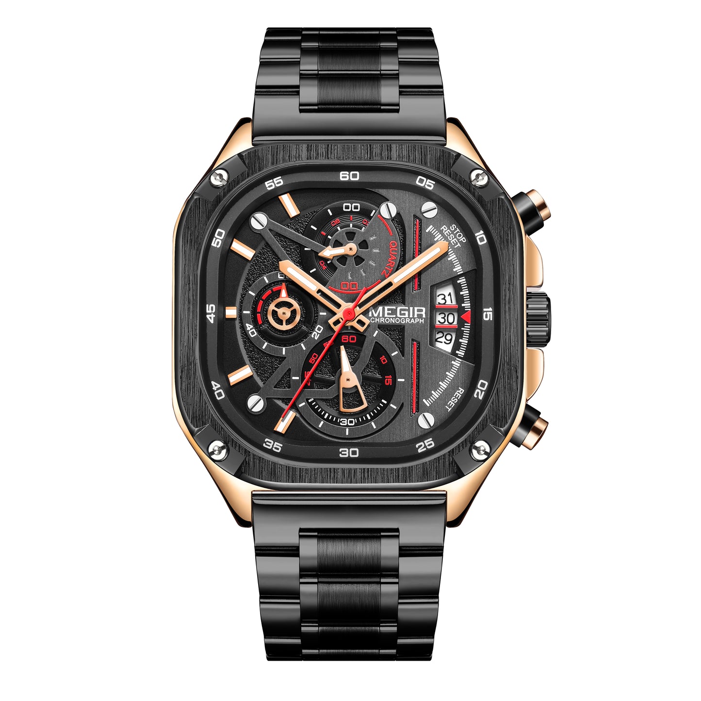 MEGIR Luxury Mens Stainless Steel Watches Fashion Brand Business Quartz Wristwatch Date Luminous Man Chronograph Casual Clock