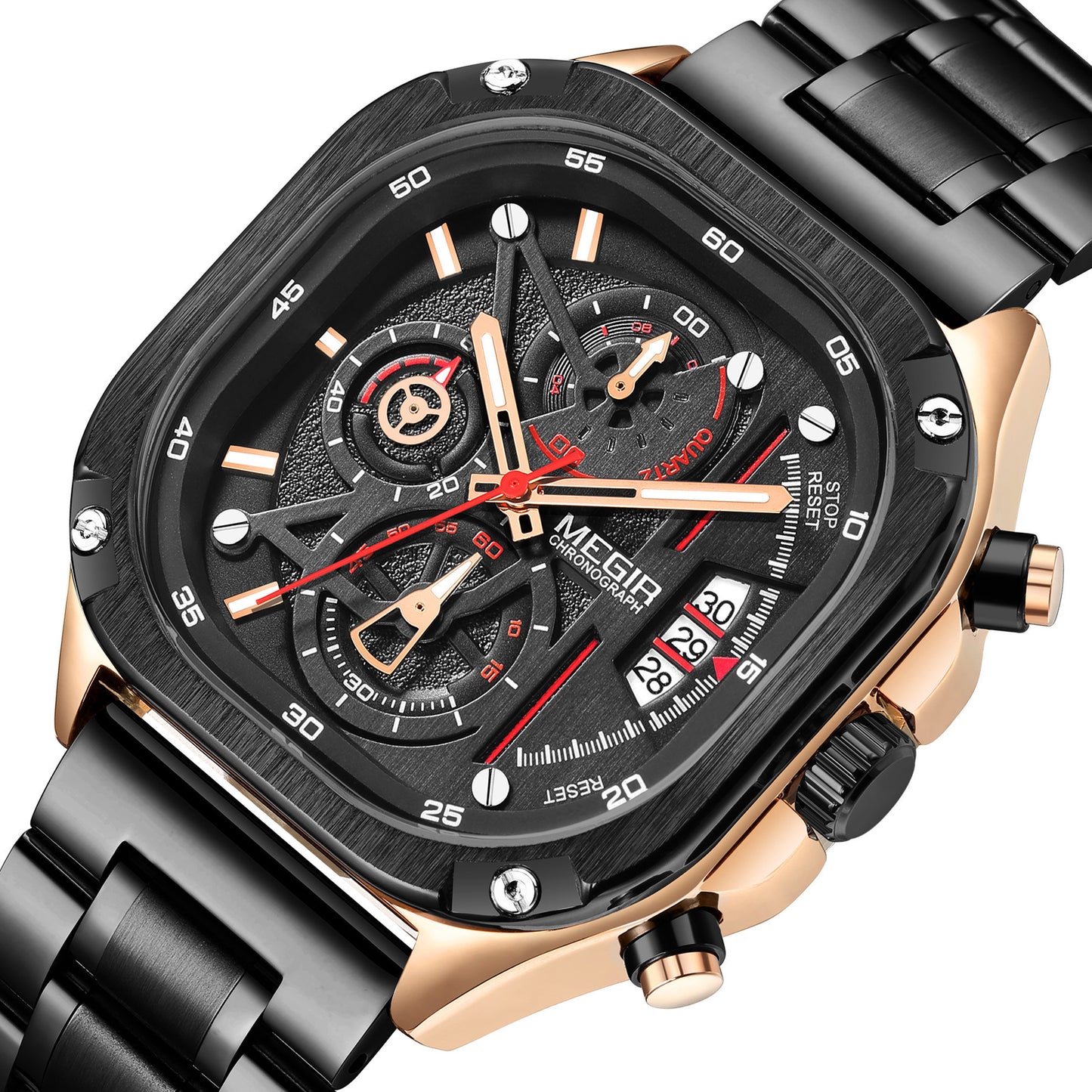 MEGIR Luxury Mens Stainless Steel Watches Fashion Brand Business Quartz Wristwatch Date Luminous Man Chronograph Casual Clock