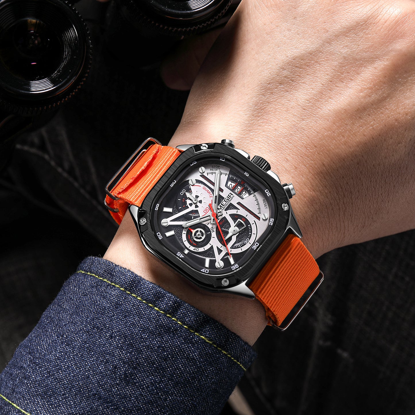 MEGIR Luxury Mens Stainless Steel Watches Fashion Brand Business Quartz Wristwatch Date Luminous Man Chronograph Casual Clock