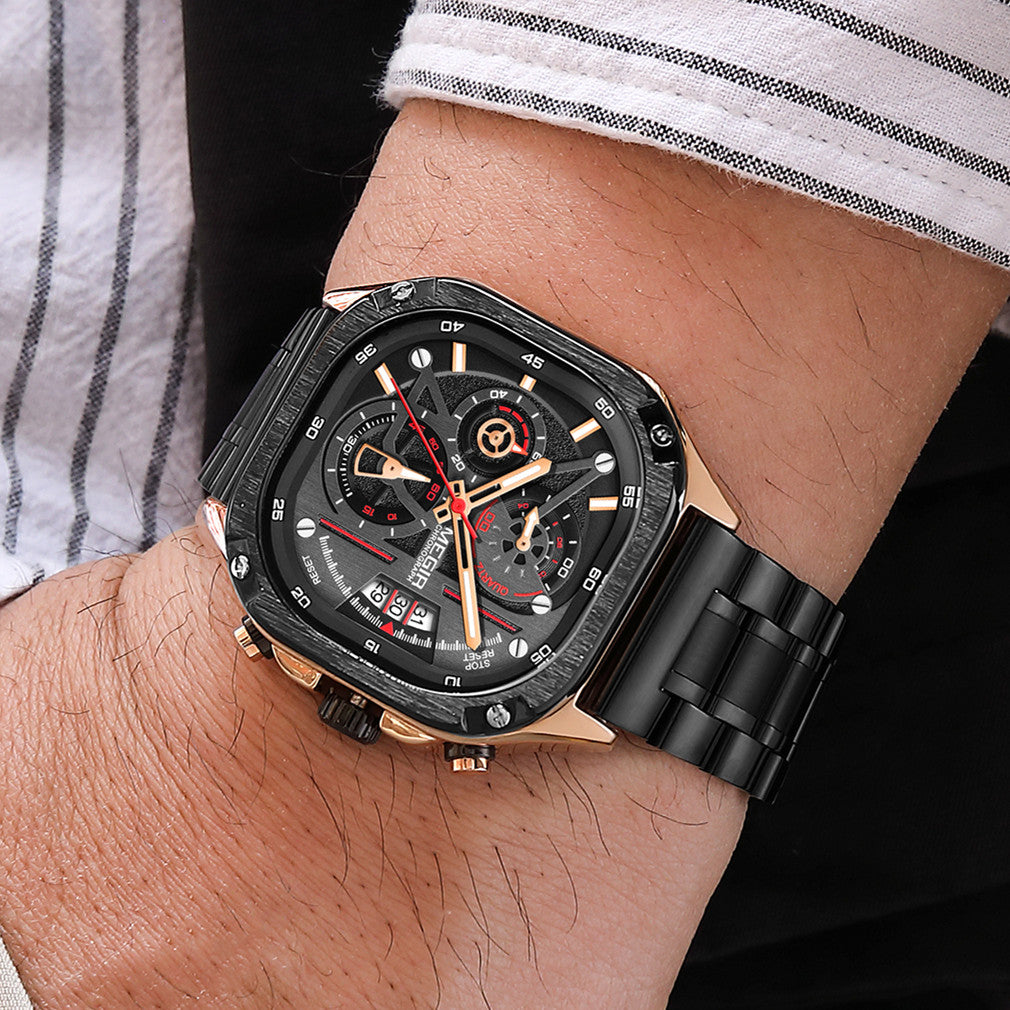 MEGIR Luxury Mens Stainless Steel Watches Fashion Brand Business Quartz Wristwatch Date Luminous Man Chronograph Casual Clock