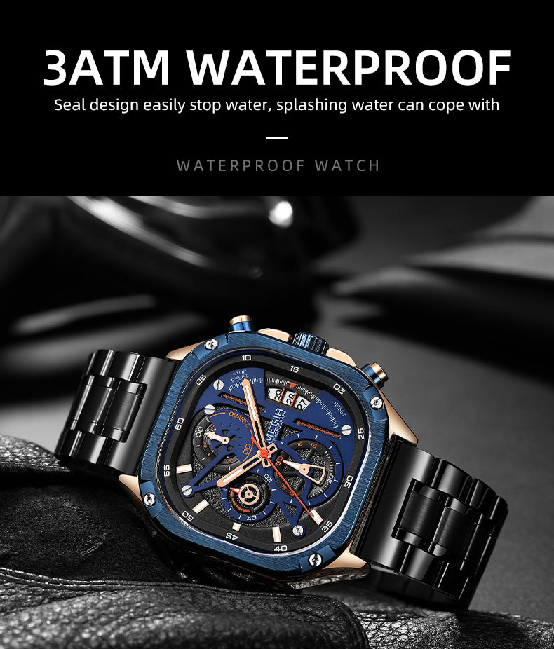 MEGIR Luxury Mens Stainless Steel Watches Fashion Brand Business Quartz Wristwatch Date Luminous Man Chronograph Casual Clock