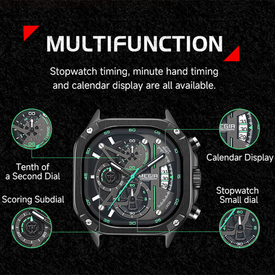 MEGIR Luxury Mens Stainless Steel Watches Fashion Brand Business Quartz Wristwatch Date Luminous Man Chronograph Casual Clock
