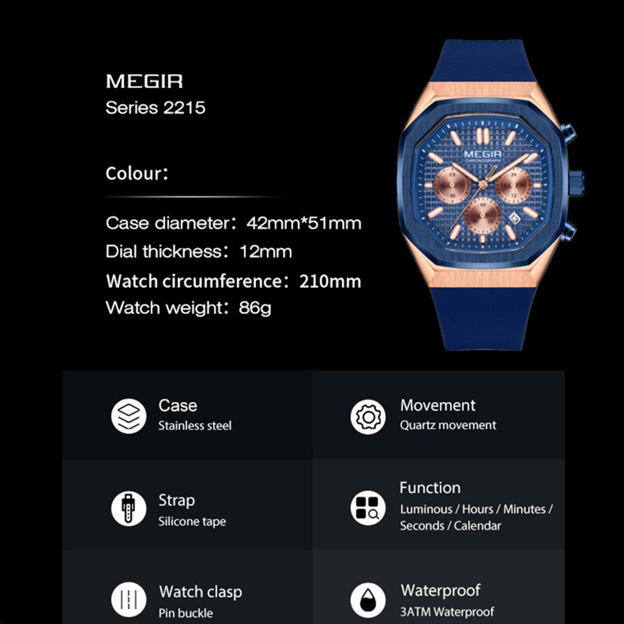 MEGIR Fashion Sport Military Watches for Men Top Luxury Quartz Wristwatch Silicone Strap Waterproof Date Clock Reloj Hombre 2215