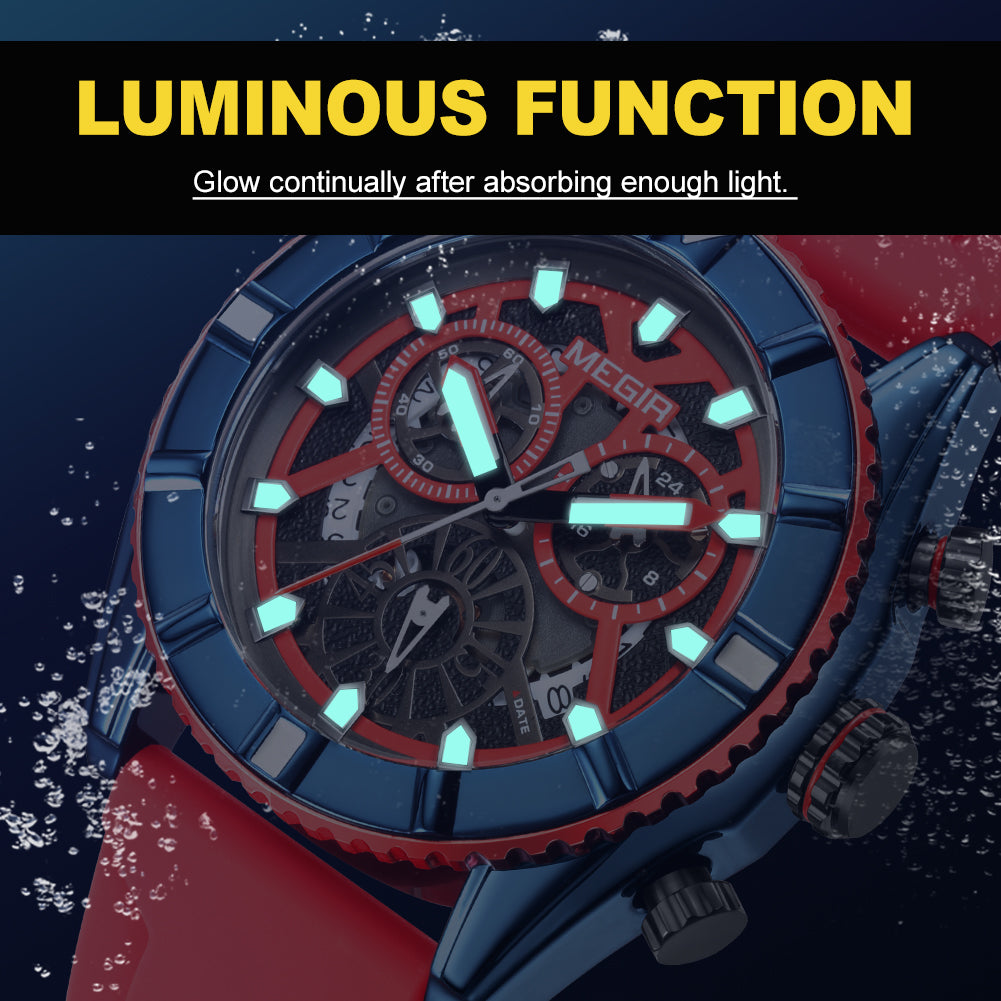 MEGIR Big Dial Watches Men Quartz Military Watch Silicone Strap Sport Watch Waterproof Clock Male Chronograph Relogio Masculino
